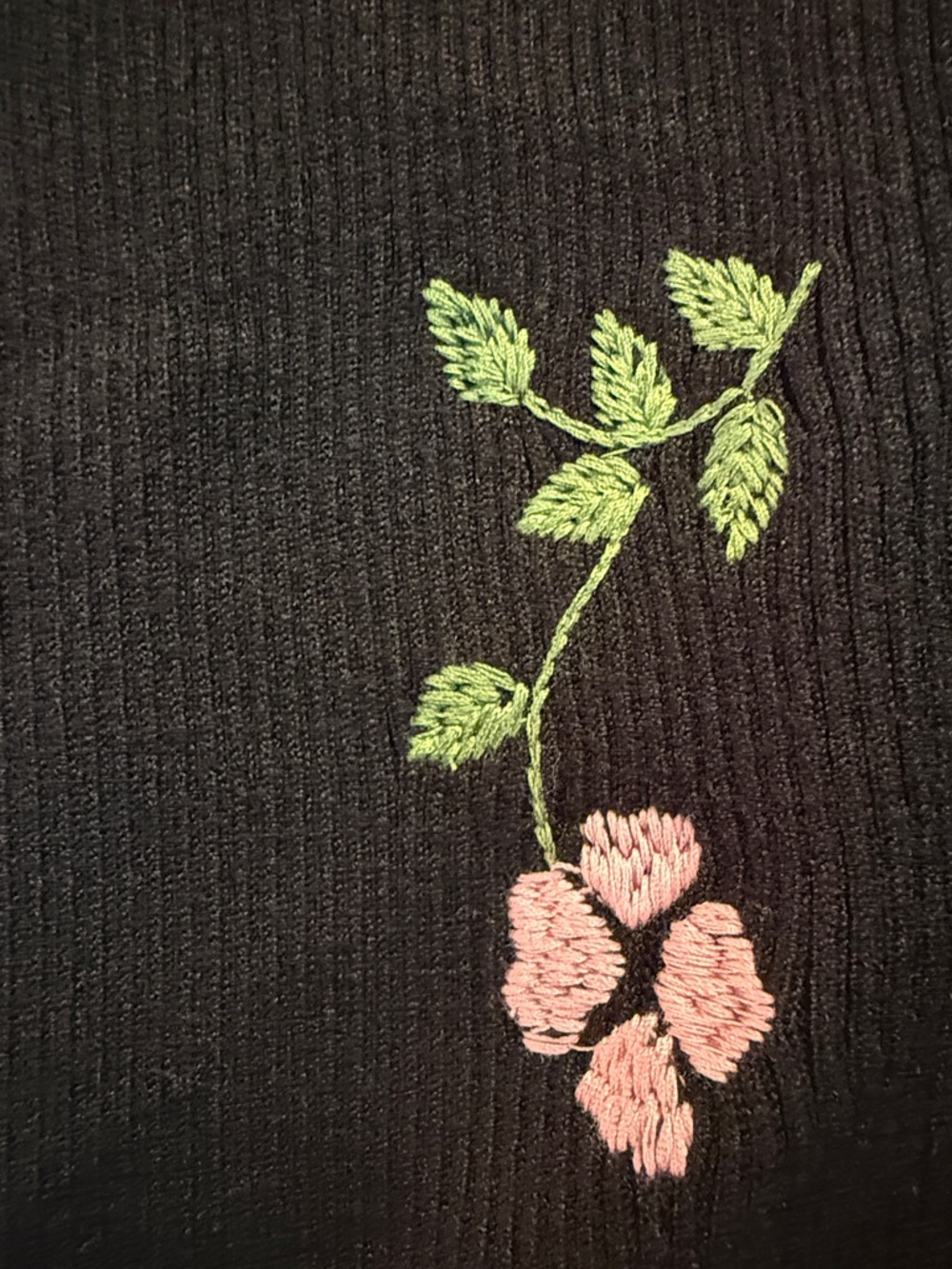 Tahari Black Short-Sleeve Cardigan with Pink Floral Embroidery Beautiful! XL NWT - Picture 5 of 7